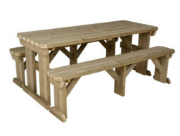 Arbor Garden Solutions Picnic Bench And Table Set, Aspen Rounded Wooden Patio Furniture (8Ft, Natural Finish) - thumbnail 1