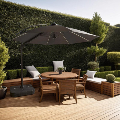 FWSTYLE 3.5X3.5M Garden Parasol Standing Dark Grey Cantilever Square Base Weather Resistant