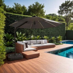 FWSTYLE 3.5X3.5M Garden Parasol Standing Dark Grey Cantilever Square Base Weather Resistant - thumbnail 2