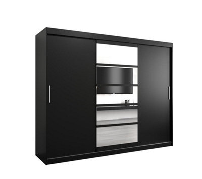Arte Sleek Black Roma I Sliding Door Wardrobe W2500mm H2000mm D620mm Mirrored Contemporary Storage Solution - image 1