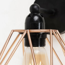 Valuelights Cambourne Industrial Satin Black Pipework Single Wall Light With Copper Metal Cage Light Shade - thumbnail 5