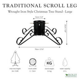 Holly International Traditional Metal Scroll Leg Christmas Tree Stand Black Large For Real Trees Up To 3M - thumbnail 6
