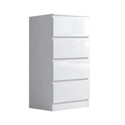 White Gloss Handleless 4 Drawer Chest Scandinavian Bedroom Storage - image 1