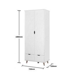 Timber Art Design Pulford 2 Door Double Wardrobe In White  Bedroom Furniture Storage Cupboard - thumbnail 6