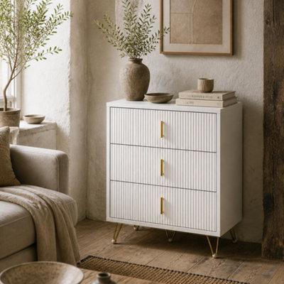 Wyld Haus Tempette White And Gold-Tone 3-Drawer Ribbed Chest, 50W X 40D X 63H Cm - image 1