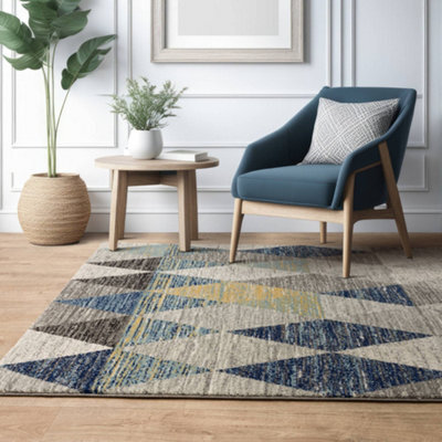 The Rug Edit Grey Blue Modern Muse Harlequin Diamond Geometric Rug - image 1