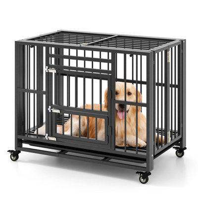 Costway Metal Folding Dog Crate Cage Dog Kennel Playpen W/ 3 Lockable Doors 94 X 58 X 77 Cm - image 1