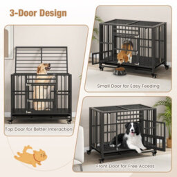 Costway Metal Folding Dog Crate Cage Dog Kennel Playpen W/ 3 Lockable Doors 94 X 58 X 77 Cm - thumbnail 3