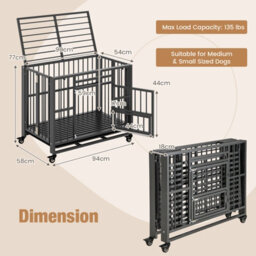 Costway Metal Folding Dog Crate Cage Dog Kennel Playpen W/ 3 Lockable Doors 94 X 58 X 77 Cm - thumbnail 2