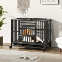 Costway Metal Folding Dog Crate Cage Dog Kennel Playpen W/ 3 Lockable Doors 94 X 58 X 77 Cm - thumbnail 9