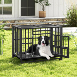 Costway Metal Folding Dog Crate Cage Dog Kennel Playpen W/ 3 Lockable Doors 94 X 58 X 77 Cm - thumbnail 8