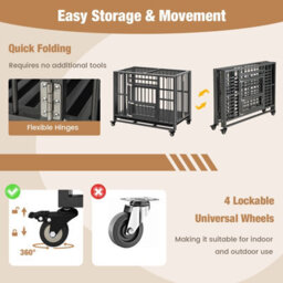 Costway Metal Folding Dog Crate Cage Dog Kennel Playpen W/ 3 Lockable Doors 94 X 58 X 77 Cm - thumbnail 7