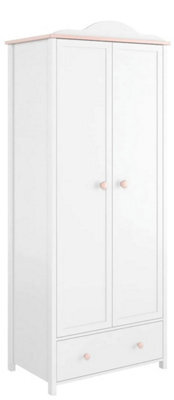 Arte Chic White Matt & Pink Two-Door Wardrobe With Drawer And Hanging Rail (H)1960mm (W)850mm (D)520mm - Elegant Bedroom Storage - image 1