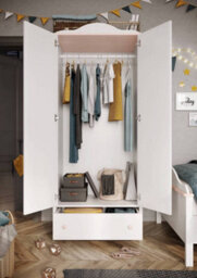 Arte Chic White Matt & Pink Two-Door Wardrobe With Drawer And Hanging Rail (H)1960mm (W)850mm (D)520mm - Elegant Bedroom Storage - thumbnail 4