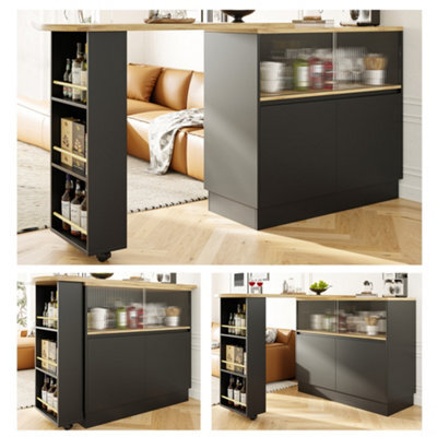 Btm 360 Swivel Dining Bar Table 90X45X100Cm, Black, With Shelves  Glass, Modern Sideboard For Kitchen Or Restaurant - image 1