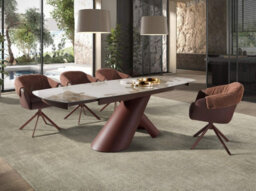 Angel Cerda Swivel Chair In Copper Brown Leatherette And Mottled Brown Fabric - thumbnail 4