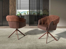 Angel Cerda Swivel Chair In Copper Brown Leatherette And Mottled Brown Fabric - thumbnail 6