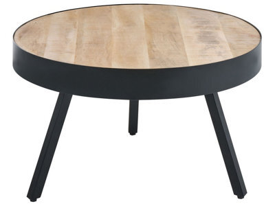 Beliani Mango Wood Coffee Table With Tripod Iron Base And Raised Edge, 74Cm. - image 1