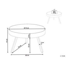 Beliani Mango Wood Coffee Table With Tripod Iron Base And Raised Edge, 74Cm. - thumbnail 4
