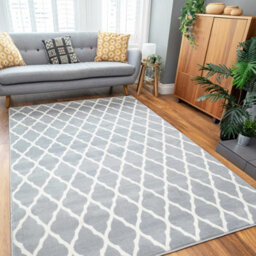 Loomed Grey White Classic Trellis Living Room Rug 190X280Cm - thumbnail 2