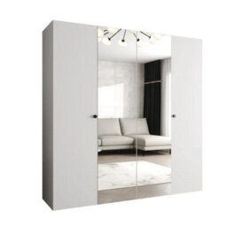 Arte Parma Ii 200Cm White Hinged Door Wardrobe - Crisp Design With Dual Mirrors For Modern Light - thumbnail 2