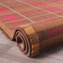 Brown Chequered Modern Tartan Easy To Clean Chequered Rug For Dining Room-200Cm X 290Cm - thumbnail 6