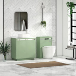 Royal Bathrooms Orion 800mm Mint Sage Floor Standing Plain White Countertop Vanity Unit 2 Door With Peak Basin & Chrome Accent Trim - thumbnail 3