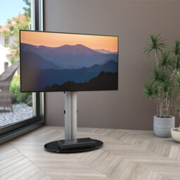 "Avf Eno 60Cm Pedestal Tv Stand, For Tvs 32-55"" - Silver & Black Glass" - thumbnail 2