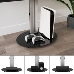 "Avf Eno 60Cm Pedestal Tv Stand, For Tvs 32-55"" - Silver & Black Glass" - thumbnail 5