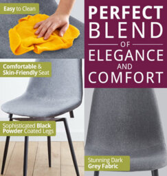 Hallowood Furniture Cullompton Dark Grey Fabric Dining Chair With Black Legs X 2 - thumbnail 5