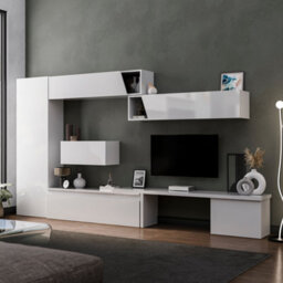 Decorotika Southsea Moduler Modern Tv Unit Wall Mount Customizable Layout High Gloss White - thumbnail 3
