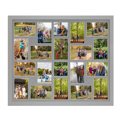 AK Frames 80X70Cm Light Grey Modern Multi Photo Frame With Mid Grey Mount - Holds 20 Apertures (18X) 6X4, (2X) 4X4 Photos - image 1