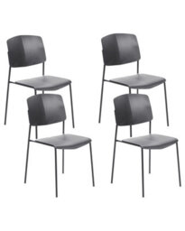 Beliani Set Of 2 Black Contemporary Armless Dining Chairs - Compact, Stain-Resistant Synthetic Seats, Iron Frame - thumbnail 3