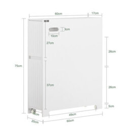 Sobuy Bzr111-W, Narrow Bathroom Cabinet Storage Cabinet Toilet Paper Roll Holder,white,w60Xd20Xh75 - thumbnail 3