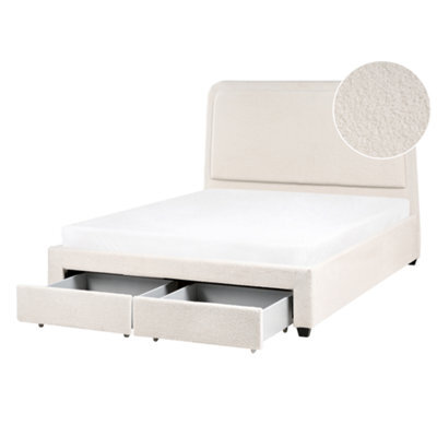 Beliani Bed With Storage Drawers Boucle Sardent 140 X 200 Cm (Eu Double) Off-White - image 1