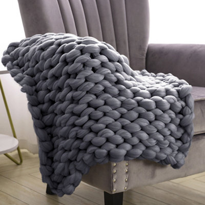 Living And Home Grey Soft Chunky Knitted Throw Blanket Sofa Bed Blanket Handwoven Home Decor 60Cm L X 60Cm W - image 1
