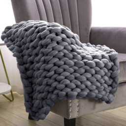 Living And Home Grey Soft Chunky Knitted Throw Blanket Sofa Bed Blanket Handwoven Home Decor 60Cm L X 60Cm W - thumbnail 1