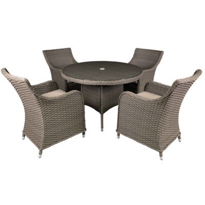 Dellonda Chester 5 Piece Rattan Garden Furniture Dining Set, Glass Table, Brown - image 1
