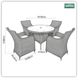 Dellonda Chester 5 Piece Rattan Garden Furniture Dining Set, Glass Table, Brown - thumbnail 9