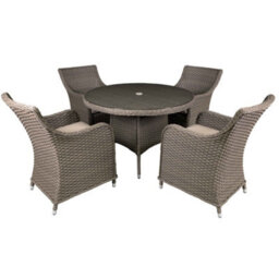 Dellonda Chester 5 Piece Rattan Garden Furniture Dining Set, Glass Table, Brown