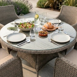 Dellonda Chester 5 Piece Rattan Garden Furniture Dining Set, Glass Table, Brown - thumbnail 7