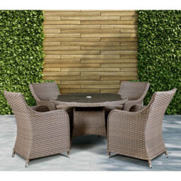 Dellonda Chester 5 Piece Rattan Garden Furniture Dining Set, Glass Table, Brown - thumbnail 2