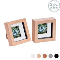 "Nicola Spring 4 X 4"" Photo Frames - Light Wood/white Mount - 3D Picture Frame Box Portrait Display Case (12.5 X 12.5Cm) Set Of 2" - thumbnail 1