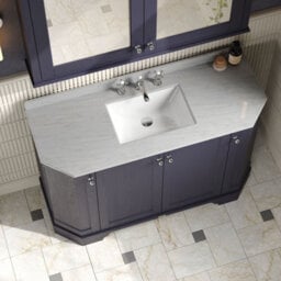 Hudson Reed Floor Standing 4-Door Angled Vanity Unit With 3 Tap Hole Grey Marble Top & Basin, Twilight Blue, 1236X470mm - thumbnail 3
