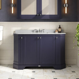Hudson Reed Floor Standing 4-Door Angled Vanity Unit With 3 Tap Hole Grey Marble Top & Basin, Twilight Blue, 1236X470mm - thumbnail 2