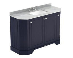 Hudson Reed Floor Standing 4-Door Angled Vanity Unit With 3 Tap Hole Grey Marble Top & Basin, Twilight Blue, 1236X470mm