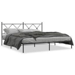 Berkfield Metal Bed Frame Without Mattress With Headboard Black 183X213Cm - thumbnail 2