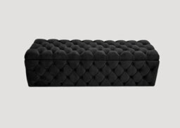 180Cm Wide Lux Ottoman Storage Box, Black Velvet Upholstered Chesterfield Storage Ottoman Box