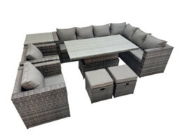 Fimous 10 Seater Rattan Height Adjustable Rising Lifting Table Sets With 2 Chairs 2 Small Stools Side Table Dark Grey Mixed - thumbnail 1