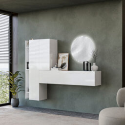 Decorotika Linz Moduler Modern Tv Unit Wall Mount Customizable Layout High Gloss White - thumbnail 3